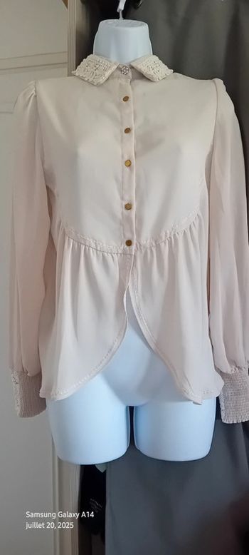 Blouse fluide manches longues avec boutons et broderies ecru femme XS pépé jeans