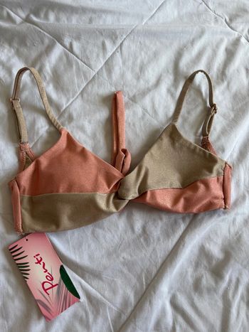 Haut de maillot de bain Penti rose saumon gris marron pailleté brillante taille XS/34 neuf