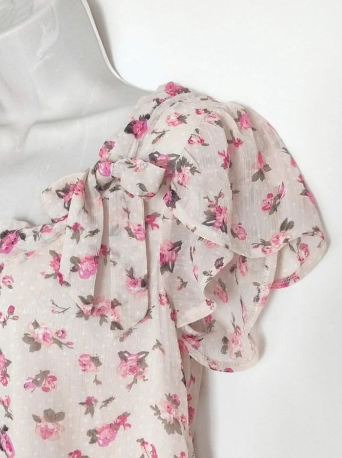 Chemisier bouffant volant écru fleur rose coquette / Vera Moda - 36/S - photo numéro 7