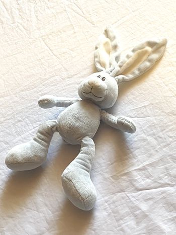 Petit Lapin Bleu Doudou Intérieur Oreilles Museau Blancs Animal Faune Peluche Petits Enfants Bébés