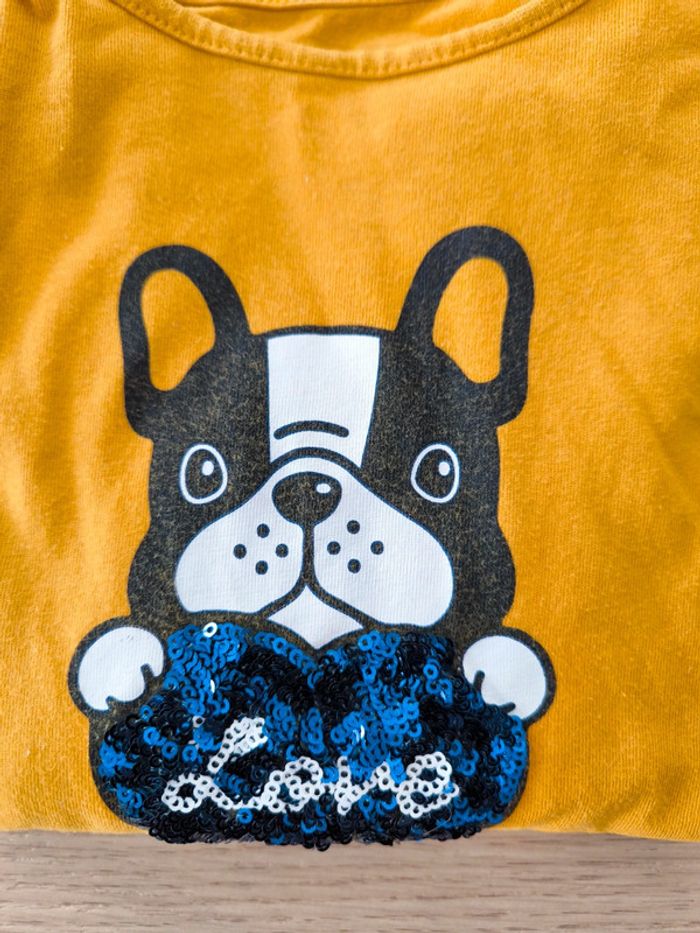 T-shirt fille 5 ans jaune chien - photo numéro 3