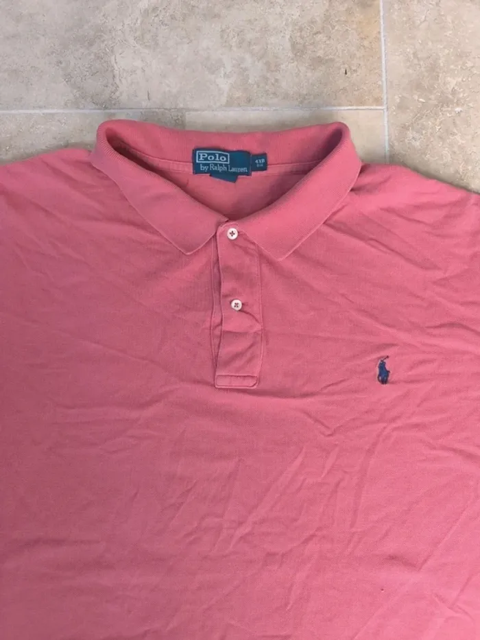 Polo Ralph Lauren homme taille 4XB rose saumon logo marine excellent état - photo numéro 3