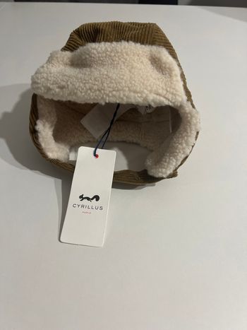 Bonnet chapka velours 3/6 mois neuf