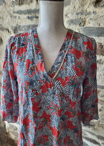 Blouse manches 3/4 fleurie rouge noir et blanc Caroll Taille 40