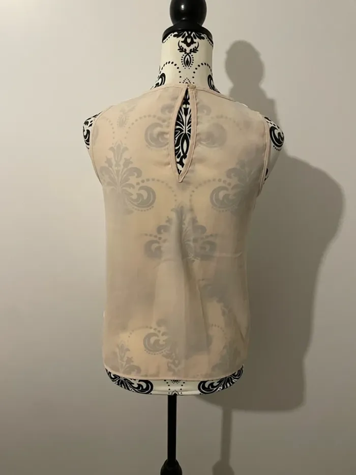 Débardeur blouse sans manche rose très clair dentelle crochet superposé blanc Morgan taille 36 - photo numéro 5