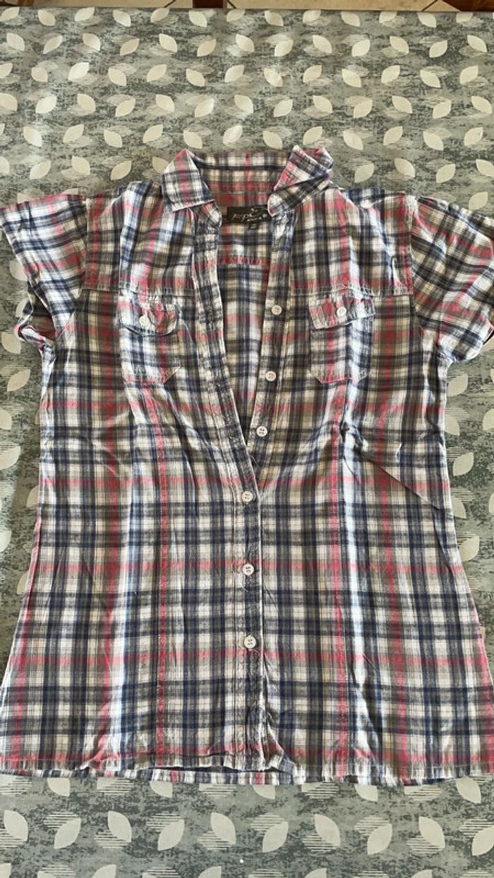 Chemise blanche bleue et rose à carreaux 14 ans FPC