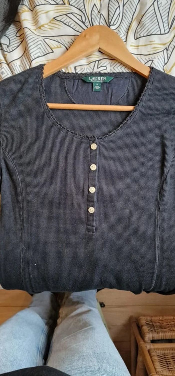 Robe mi longue noir en coton nid d'abeille Ralph Lauren taille S - photo numéro 11