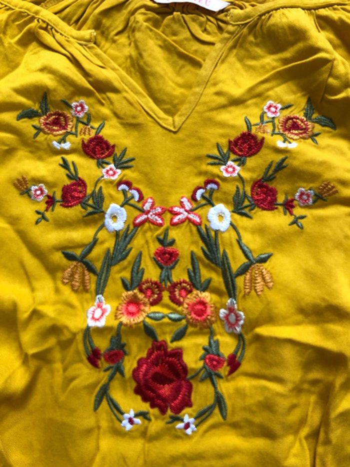 Blouse bohème camaïeu taille 36 jaune moutarde brodée - photo numéro 3