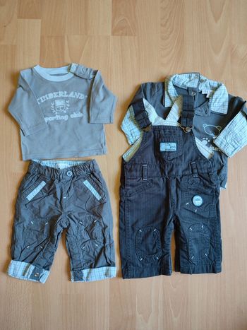 Lot salopette + polo + pantalon assortis Petit Kimbaloo+ t-shirt manches longues en 1M