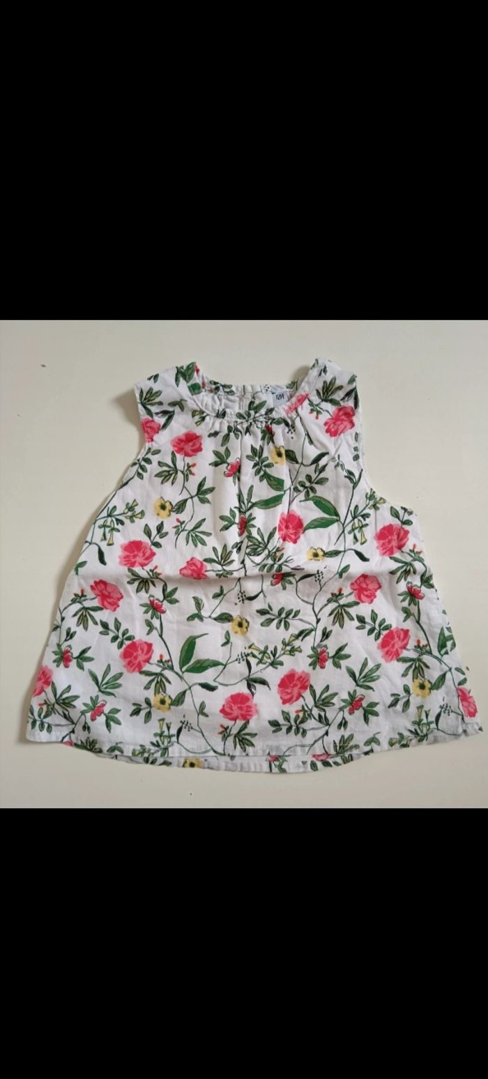 Tee shirt fleuri vert rose 12 mois