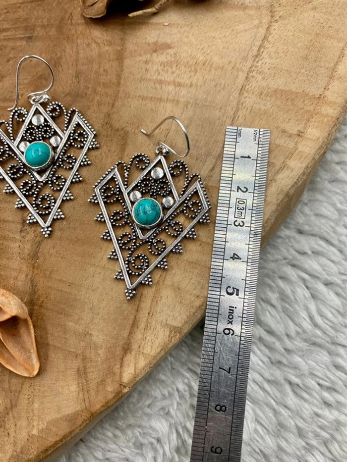 Boucles d’oreilles en laiton avec imitation pierres Turquoise - photo numéro 4