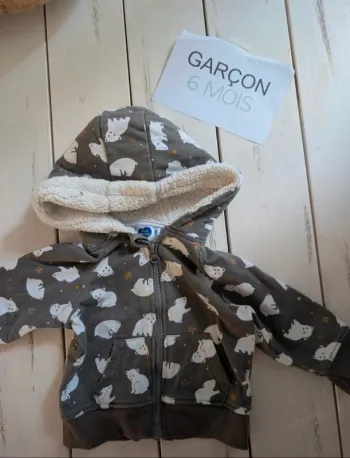 Polaire à capuche bébé garçon 6 mois