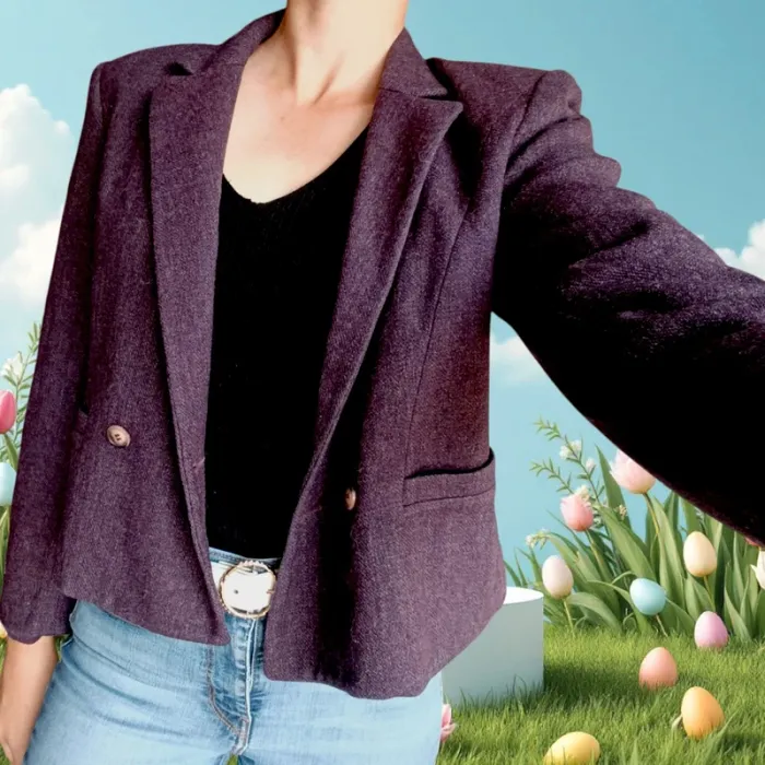 Veste blazer court prune en laine vintage Classic by Haggar - photo numéro 2