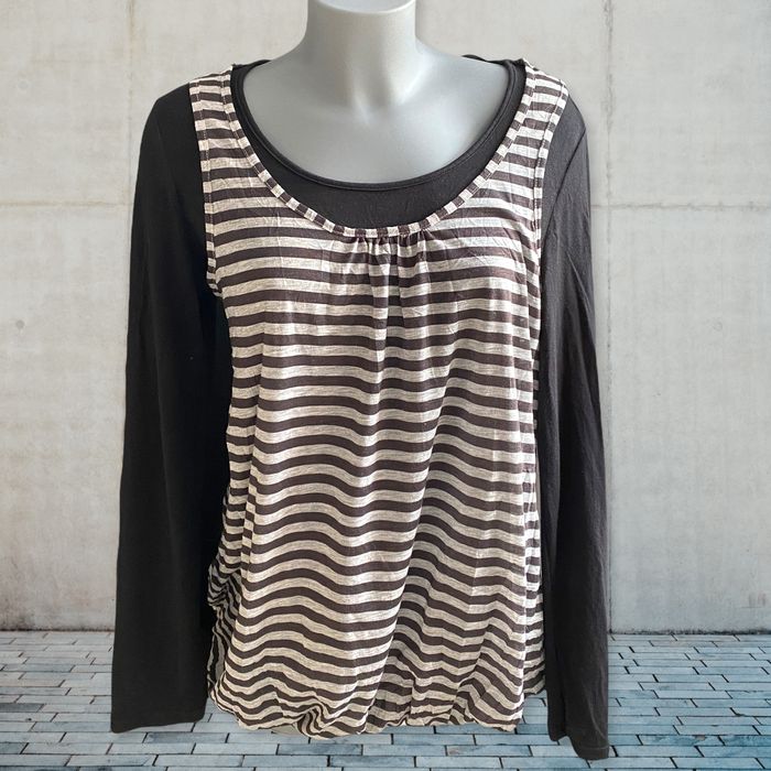 Haut noir et gris manches longues XL, teeshirt, haut, vintage, femme, Gémo, noir, gris, XL, manches