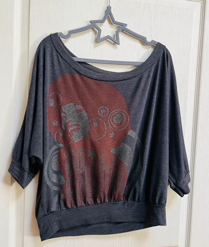 Top disco gris pailleté et marron taille 42 / très bon état