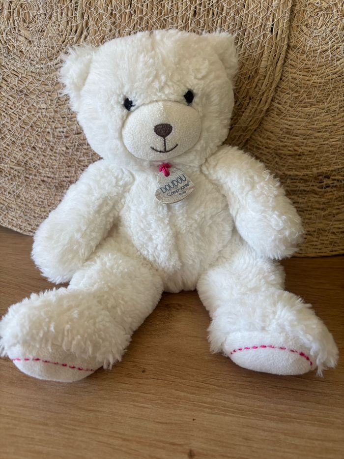 Doudou ours blanc rose bisous unicef doudou et compagnie - photo numéro 2