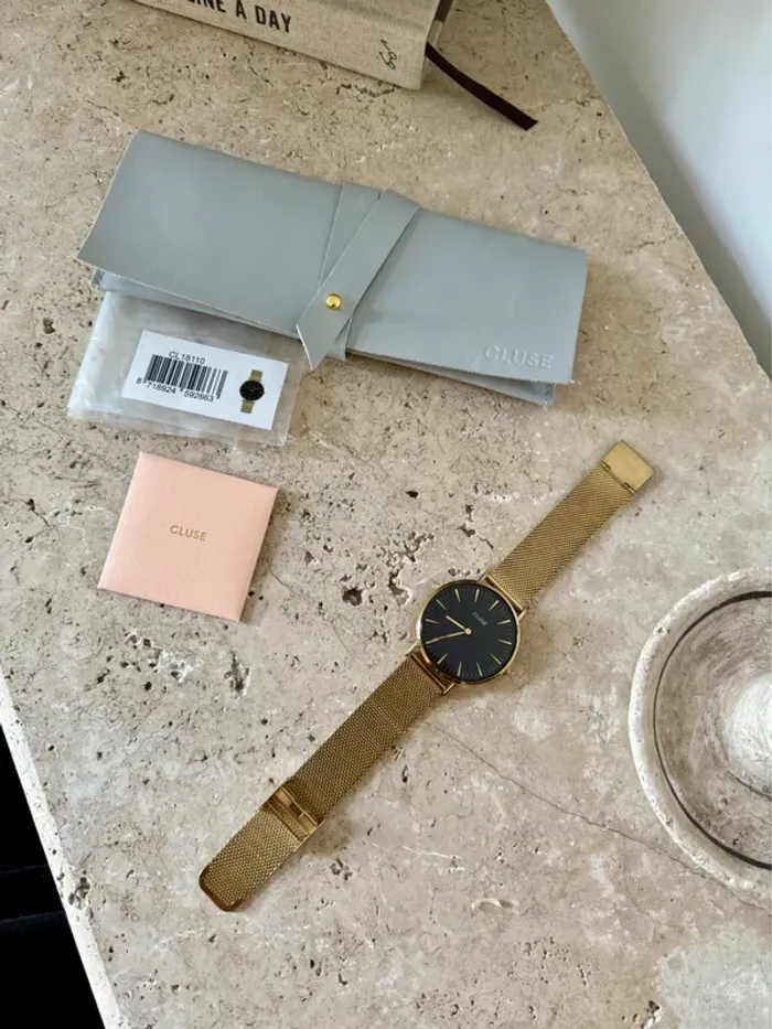 Montre cluse or doré noir la bohème maille bracelet Boho Chic Watch mesh Black Gold Colour bijoux - photo numéro 6