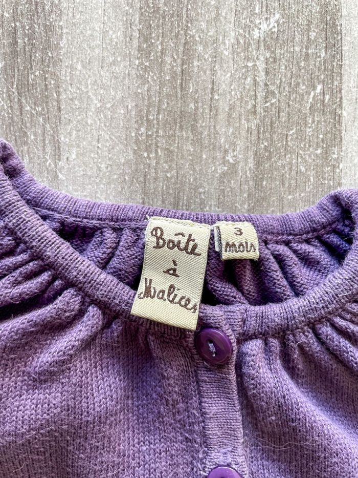 Gilet violet Boîte à malices bébé fille taille 3 mois - photo numéro 3
