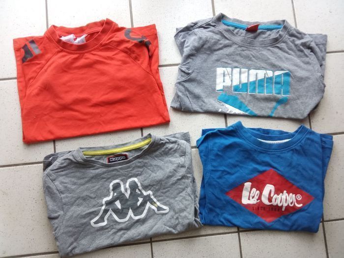Lot de 4 tee shirts garçon 8 ans marque puma, adidas, lee Cooper , Airness, orange, gris, bleu, rouge, Sport - photo numéro 2