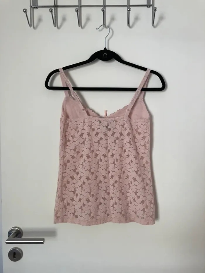 Top à bretelles rose poudré en dentelle Mango tailleM - photo numéro 3