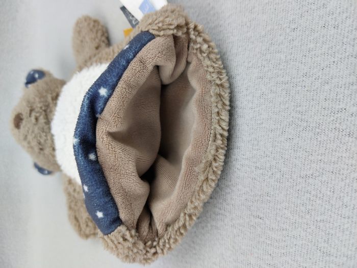 Doudou peluche ours marionnette TAO Tape à l’oeil marron blanc étoiles bleues - photo numéro 4