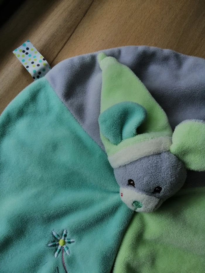 Doudou plat souris rond vert et blanc *Smile* - photo numéro 2