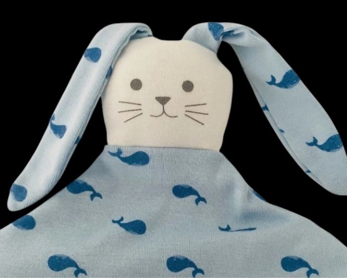 ❤️ Doudou plat Mouchoir Lange lapin Bleu blanc PETIT BATEAU Baleine - photo numéro 2
