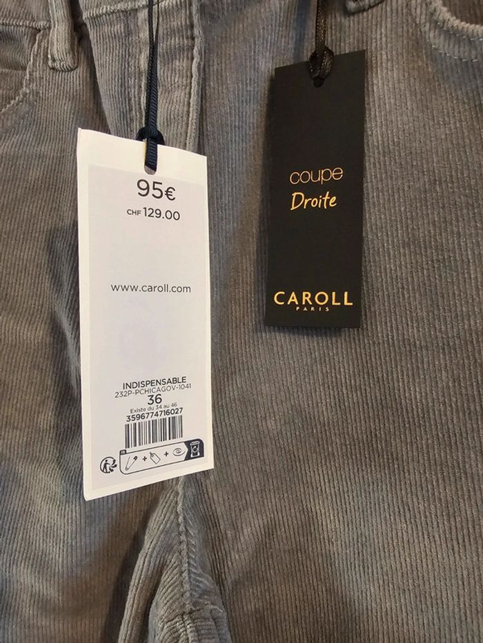 Pantalon velours côtelé gris Caroll Taille 36 - photo numéro 3