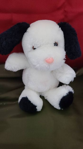 peluche chien blanc noir applause vintage