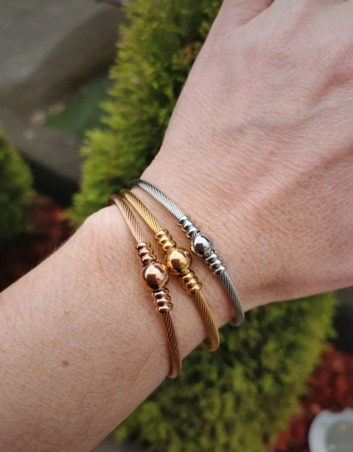 A42 lot de 3 bracelets jonc acier inoxydable doré ajustable