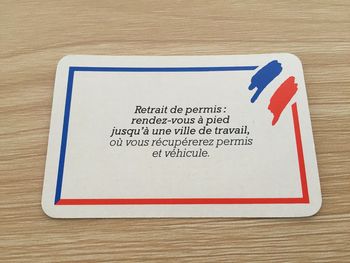 Carte hasard retrait de permis pièce détachée jeu de société Richesses de France édition Nathan #A42