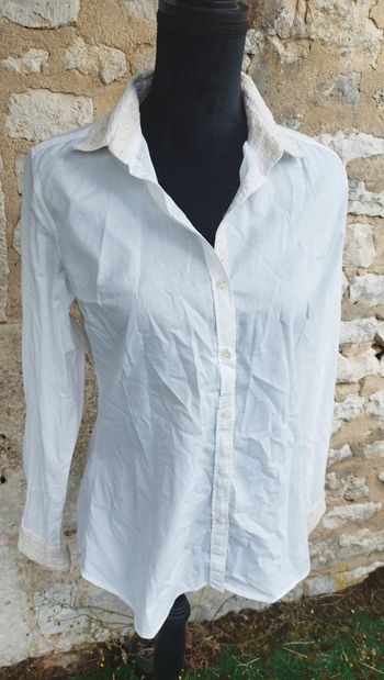 Chemise blanche col dentelle beige vintage M/38