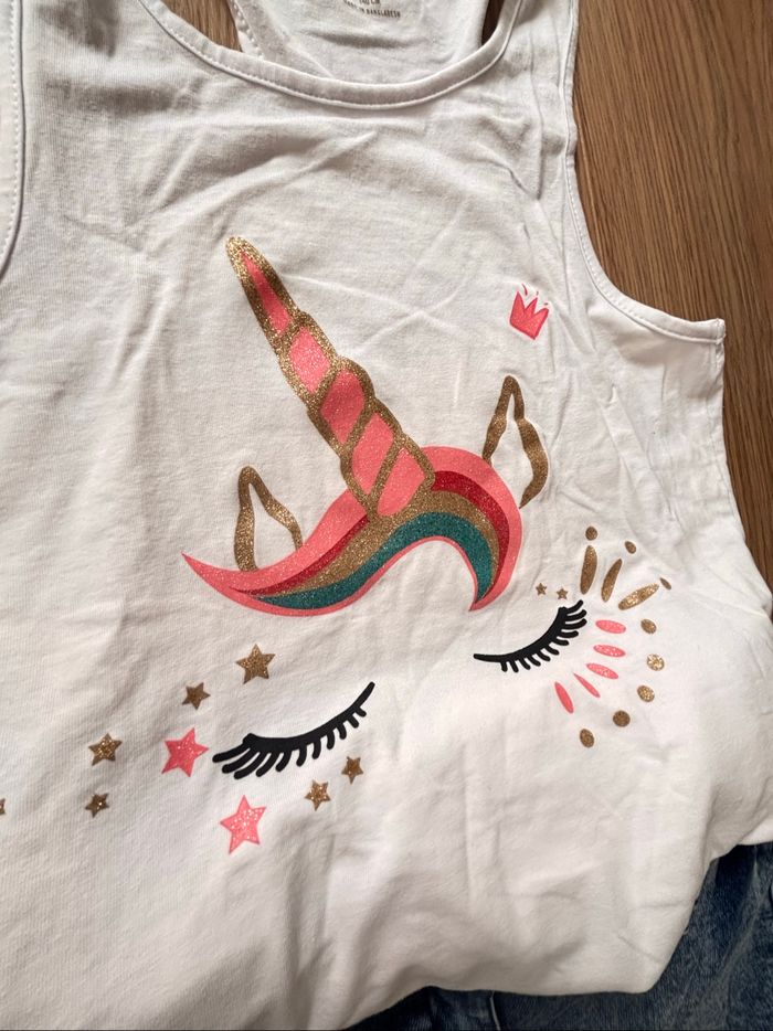 Ensemble débardeur licorne et short en jean 10 ans - photo numéro 2