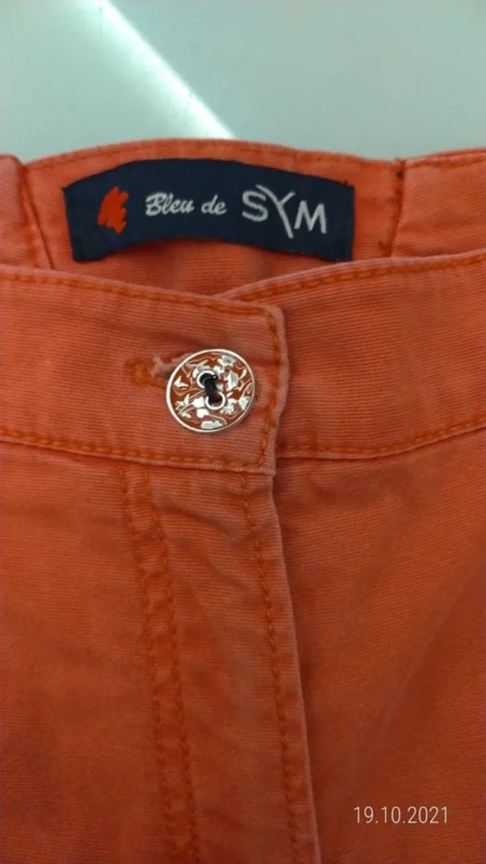 Jean 98% coton droit taille haute corail - photo numéro 3