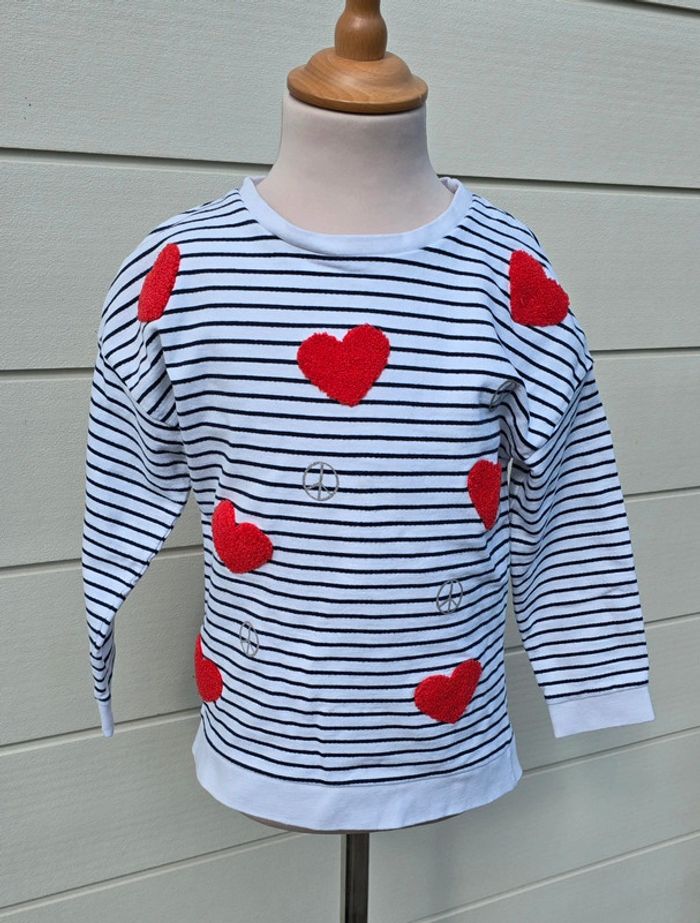 Pull marinière coeurs 8 ans