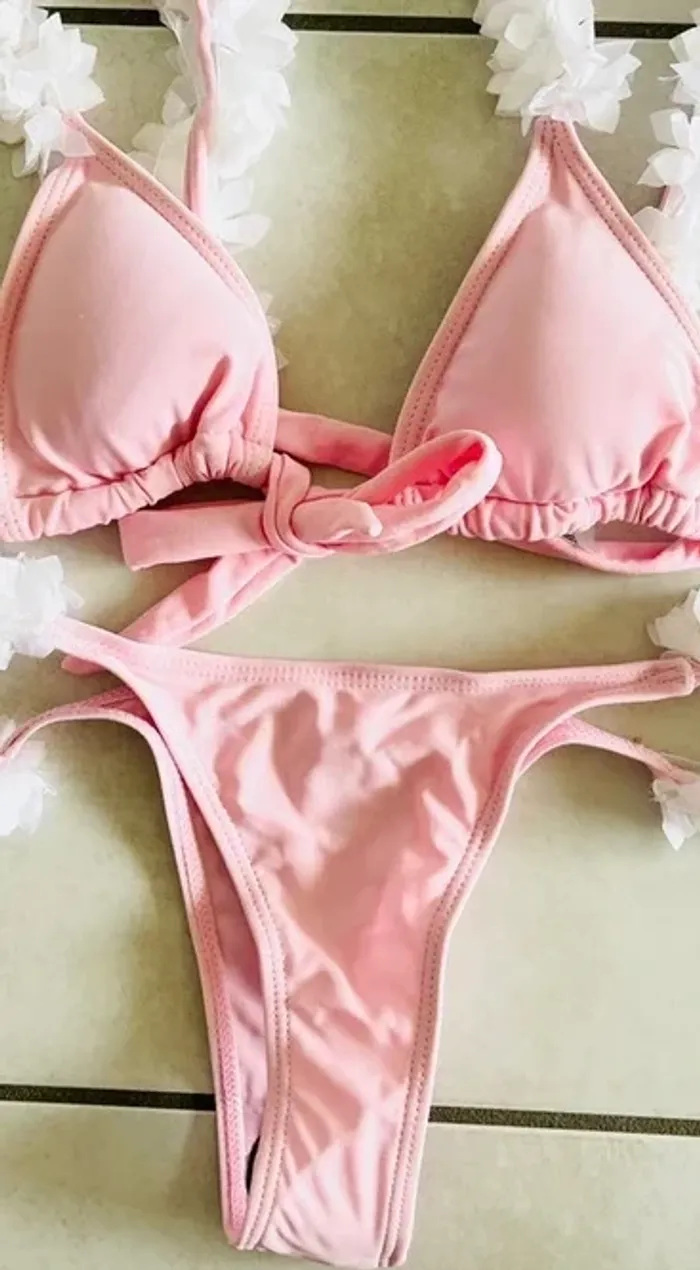 Bikini rose avec nœud - photo numéro 3