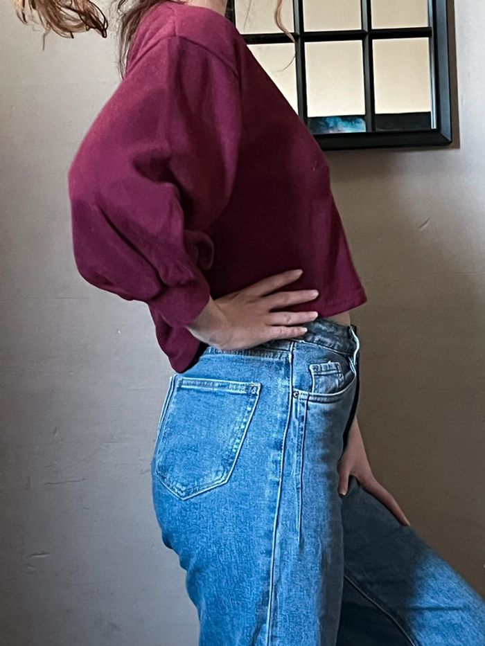 Crop pull bordeaux avec manches bouffantes - photo numéro 6