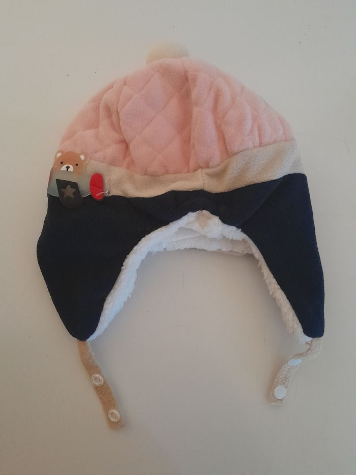 Bonnet aviateur rose et bleu fille 2-3ans - photo numéro 3