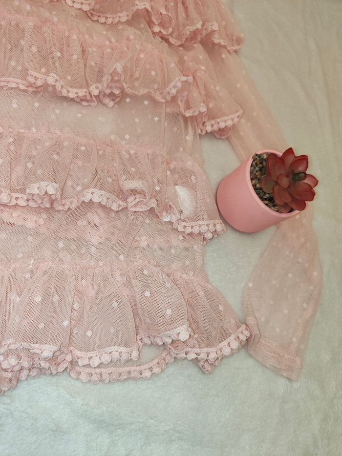 Blouse rose a froufrou femme - photo numéro 2