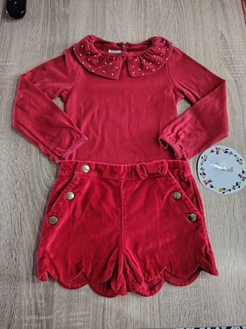 Ensemble fille 4ans short+t-shirt manches longues rouge Vertbaudet et petit bateau