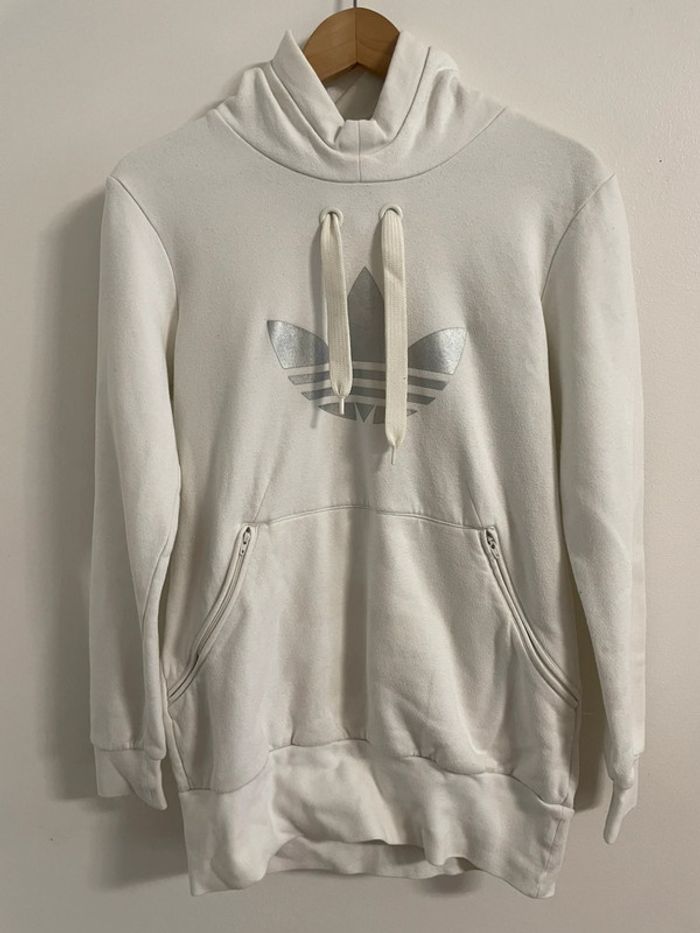 Sweat long Adidas crème poche kangourou