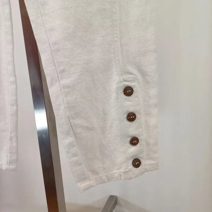 Pantalon Naf naf vintage blanc, corsaire, coton et lin taille 40 A316 - photo numéro 5