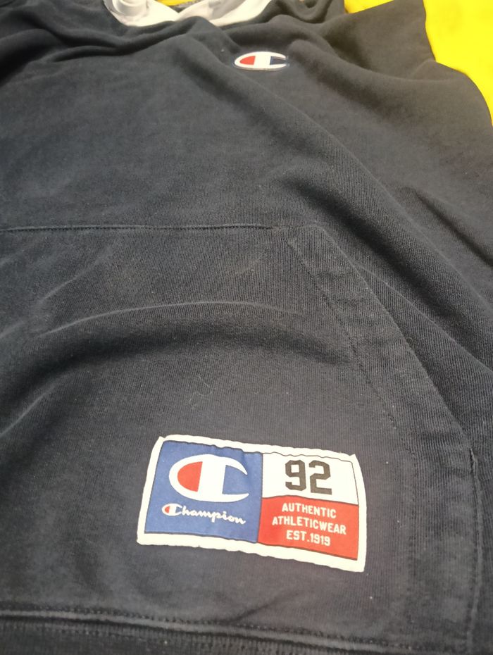 Sweat à capuche Champion color block bleu jaune – taille M - photo numéro 5