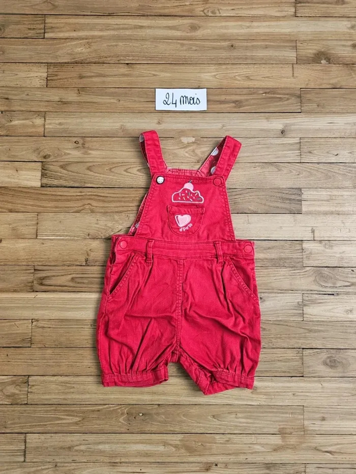 Salopette short rouge DPAM du pareil au même bébé fille 24 mois 2 ans