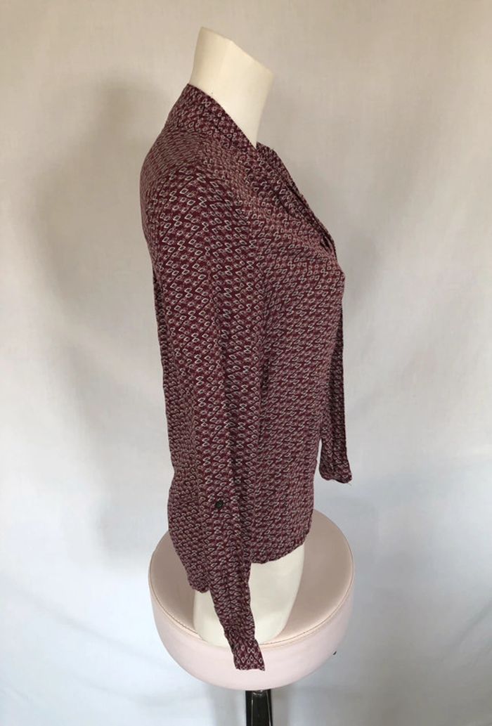 Blouse graphique violine à lavallière Bonobo XS / 34 36 comme neuve - photo numéro 8