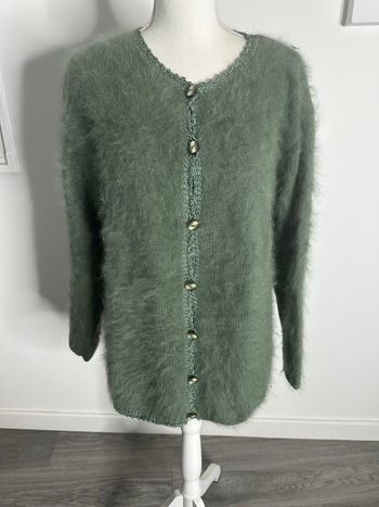 Cardigan vert en angora Vintage T42 XL