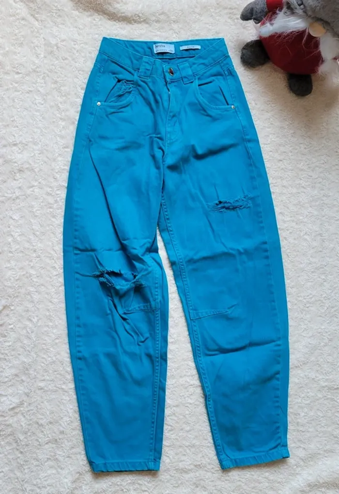 Jean troué balloon Bershka bleu 32 - photo numéro 3