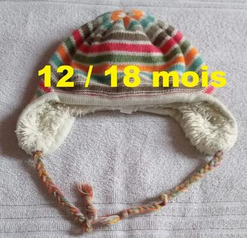 Bonnet rayure multicolore intérieur moumoute Vertbaudet Taille 12 / 18 mois