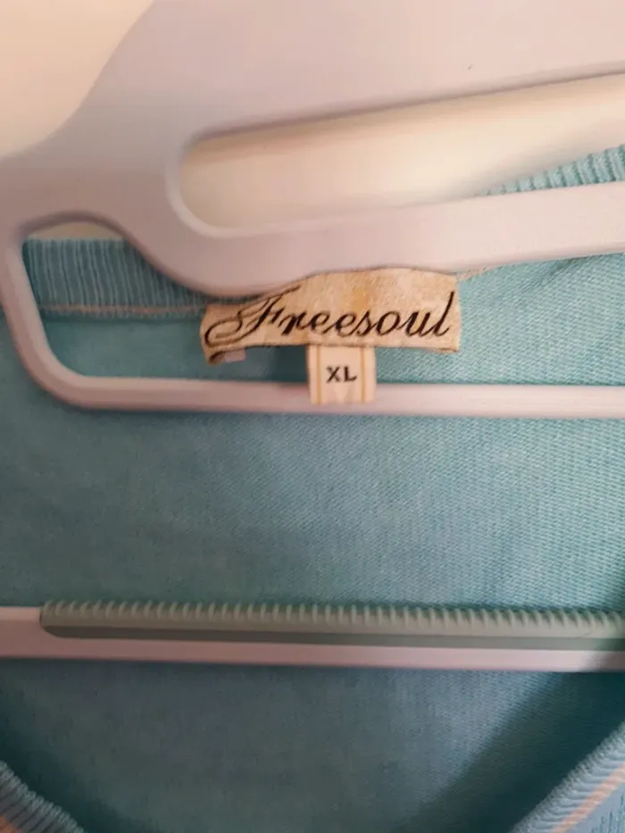 Pull manche courtes léger turquoise - photo numéro 2