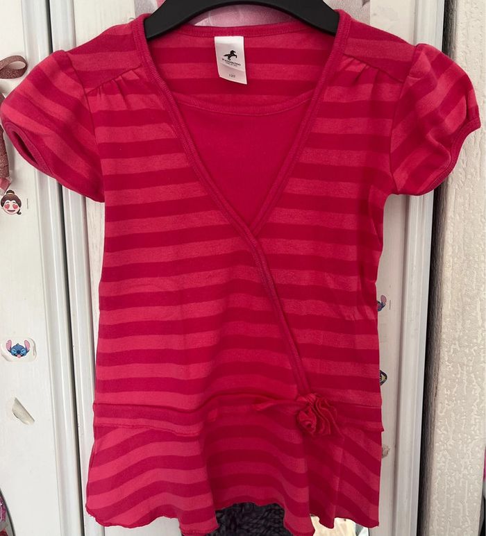 T-shirt rayé effet cache-cœur, rose, C&A, 7 ans